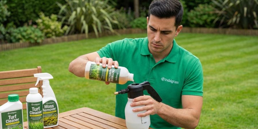 Preparación de la dilución correcta del producto desinfectante para césped artificial