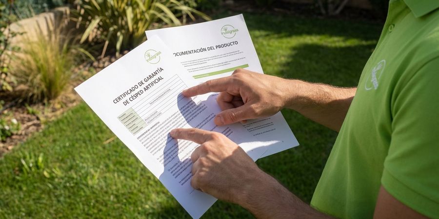 Revisión de certificado de garantía y documentación de césped artificial